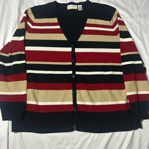 Alfred Dunner Women’s 2-1 Set Sz 1X Red Black Beige Cardigan Sweater Set